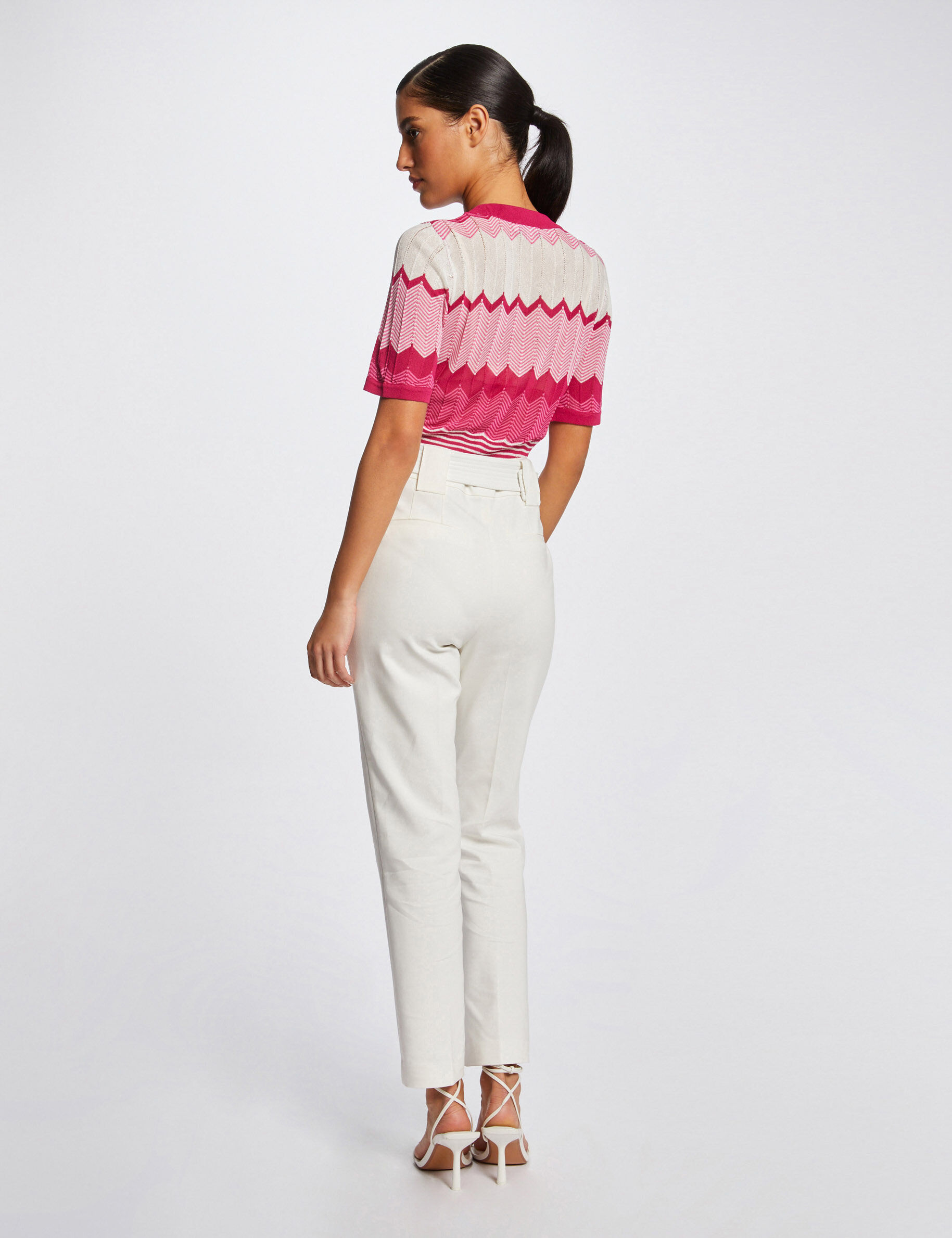 Pull manches courtes imprimé chevron rose fonce femme - rose_fonce