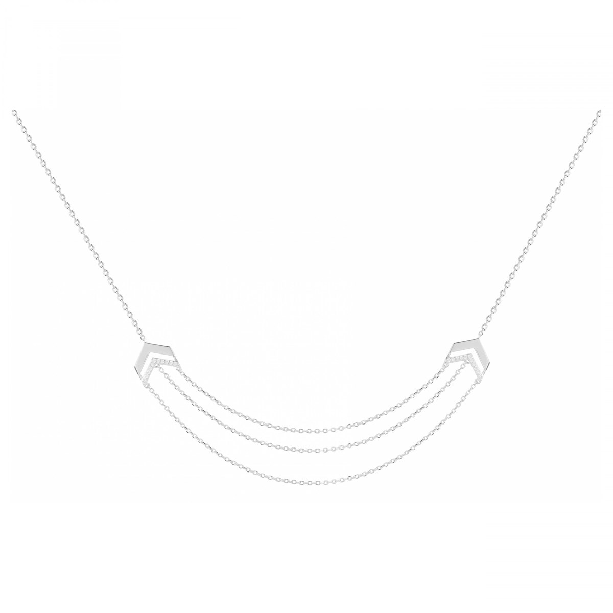 Collier multi-chaînes en Argent avec oxyde de zirconium blanc
