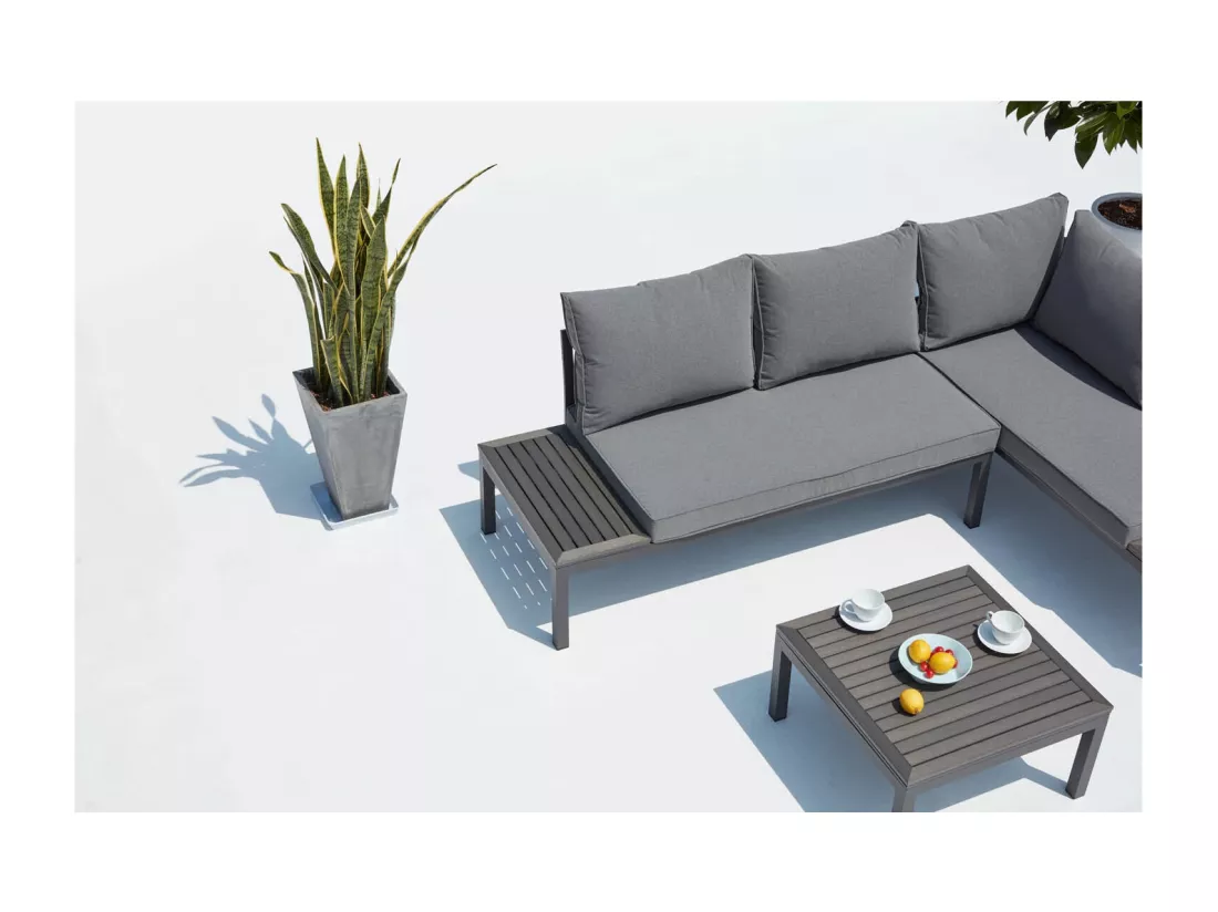 Salon de jardin aluminium et acier gris foncé LOLEA