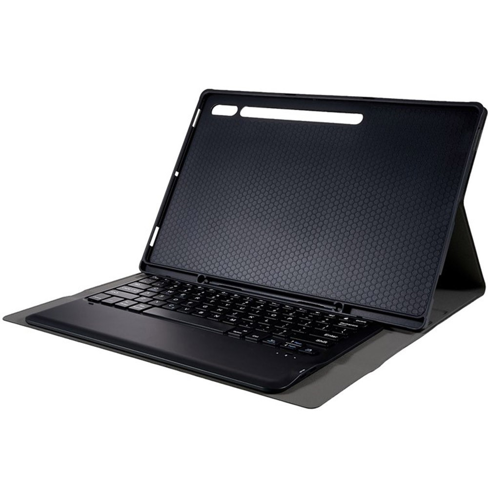 Samsung Galaxy Tab S9 Ultra Leder Tasche mit abnehmbarer Bluetooth Tastatur Keyboard   S-Pen Halterung (QWERTY) - Schwarz