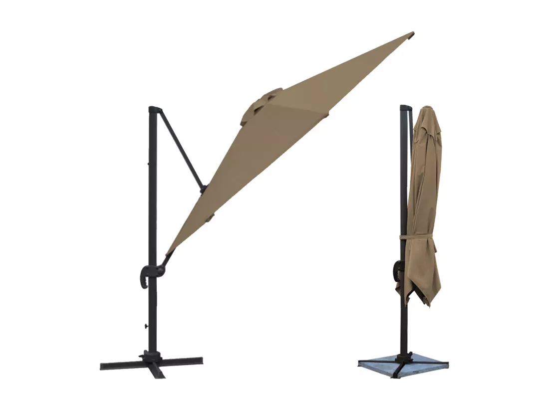 Parasol déporté MOLOKAI carré 3x3m taupe + housse - HAPPY GARDEN