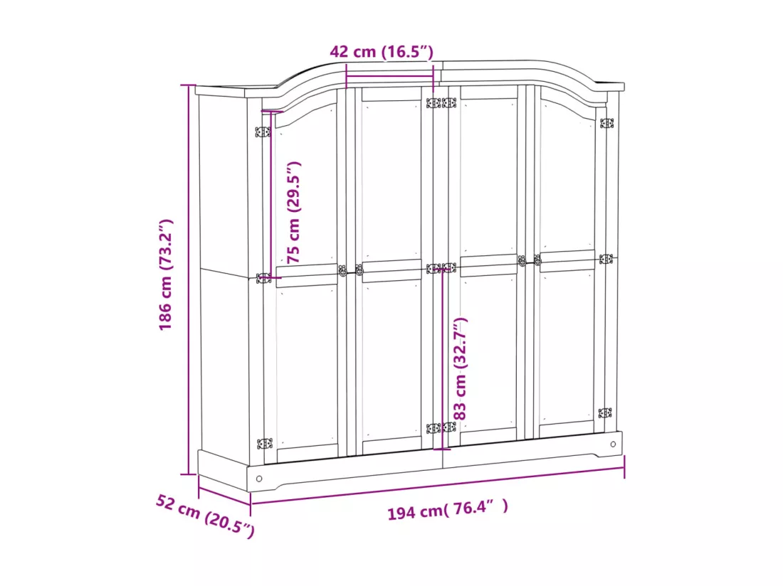 Garde-robe Corona blanc 194x52x186 cm bois de pin massif