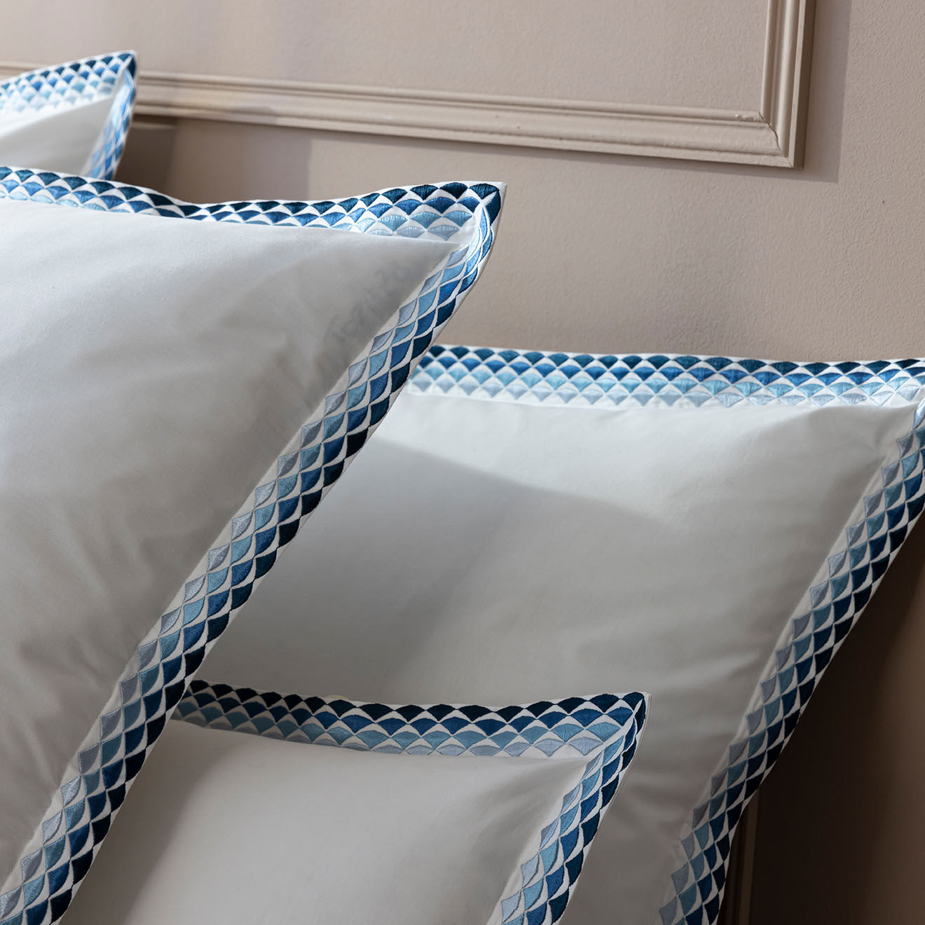 Perle de Coton Taie d'oreiller en Percale de Coton Alcott blanc/bleu