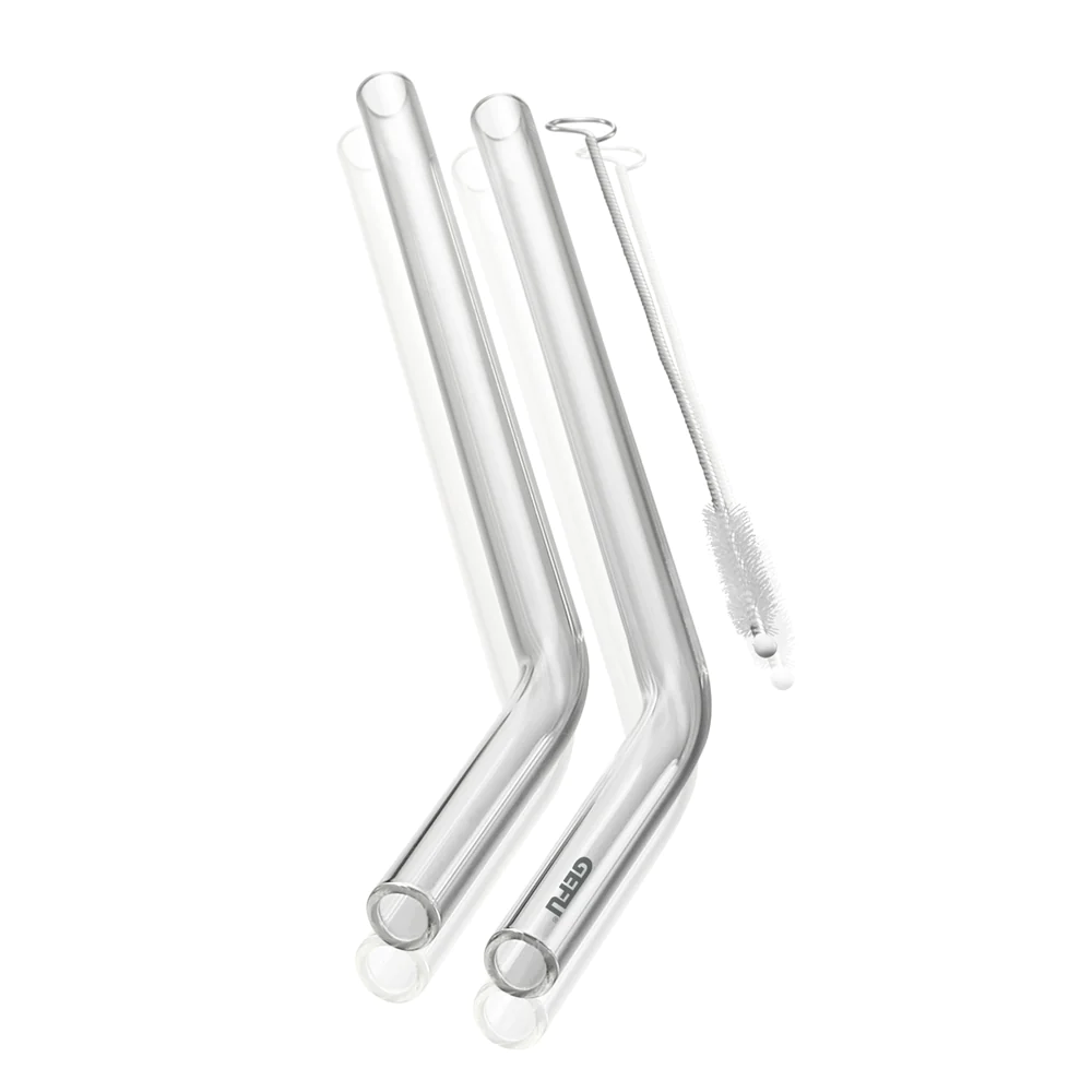 Lot de 4 Pailles en verre Future, 23 cm transparent, goupillon inclus