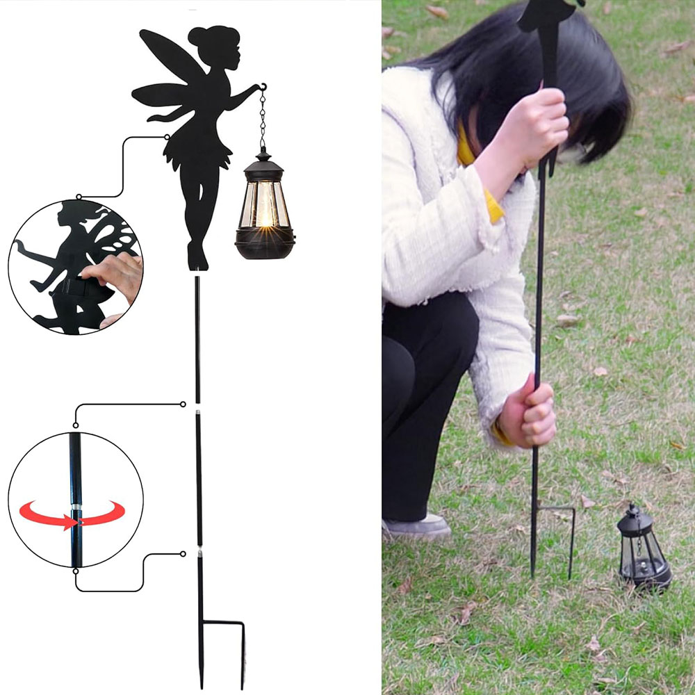 (2er Set) 30x17cm LED Deko Solar Fee Silhouette Laterne Outdoor Beleuchtung mit Farbwechsel IP65 - Schwarz