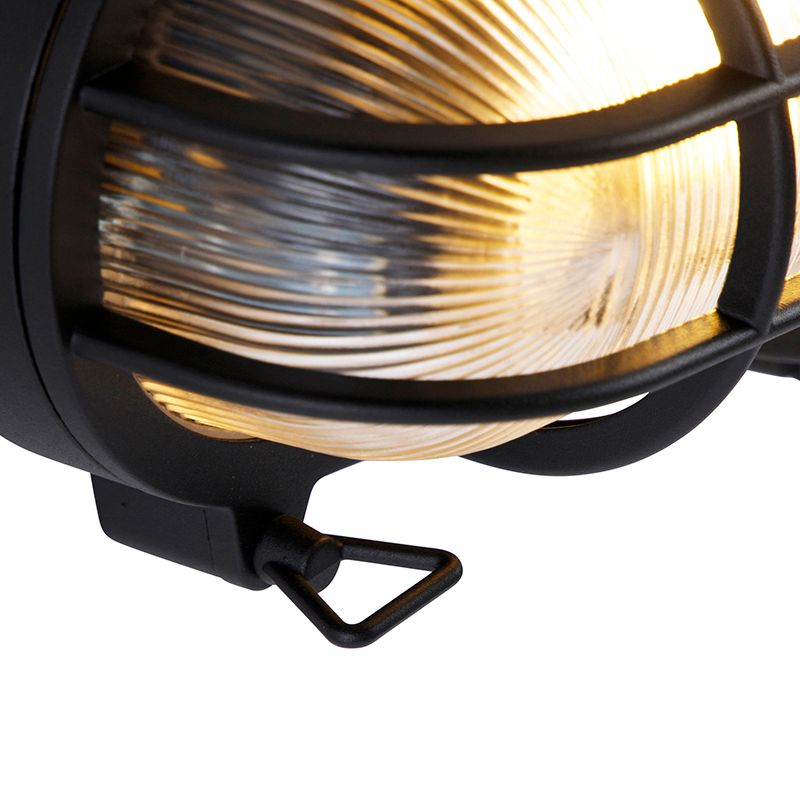 Industriële wand- en plafondlamp zwart ovaal IP44 - Noutica