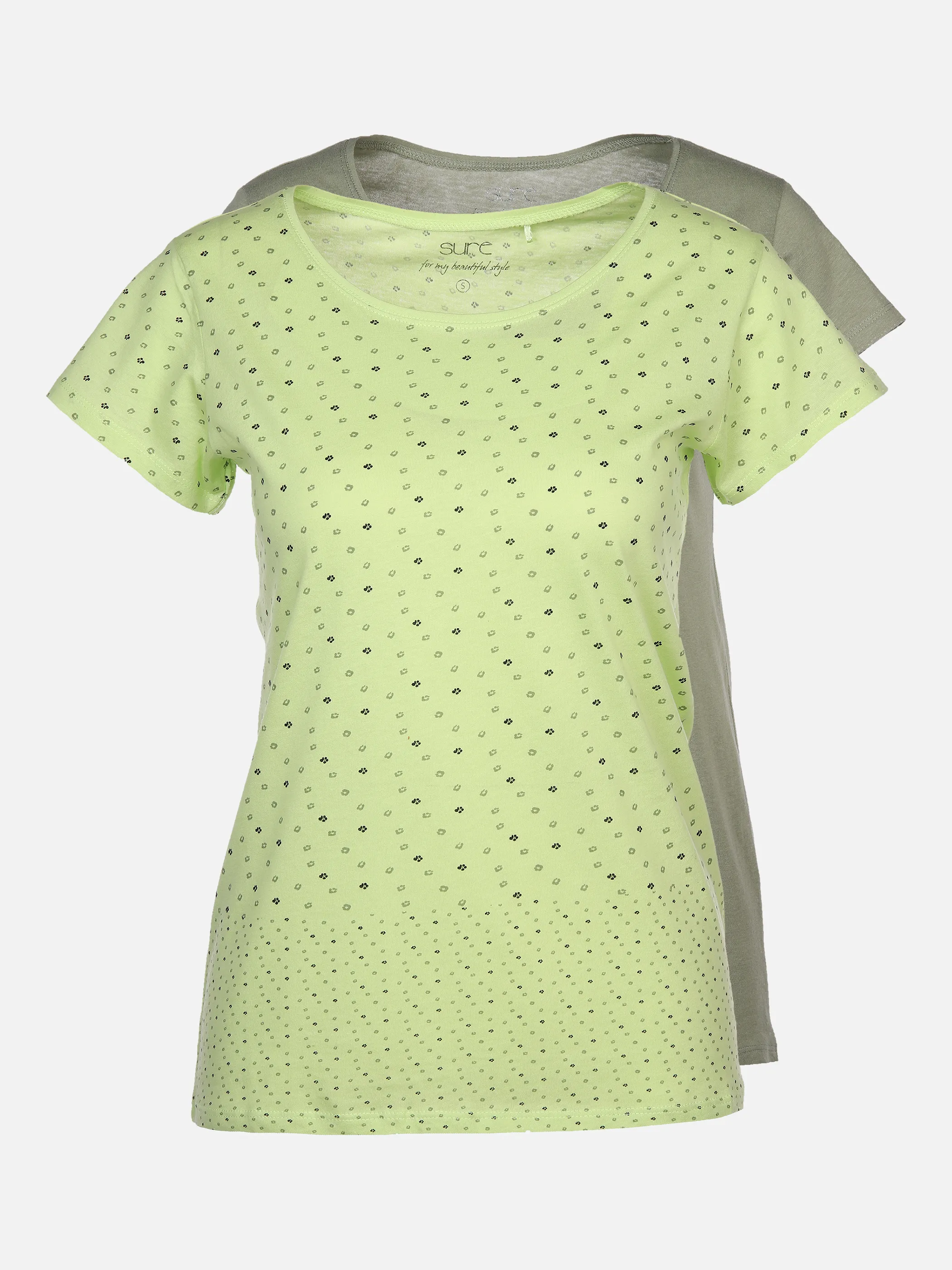 Damen T-Shirt im 2er Pack mit Print und unifarben