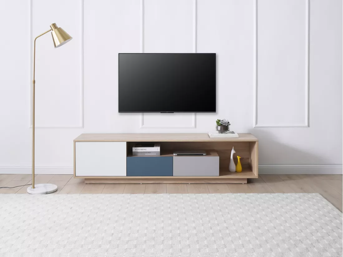 Meuble TV avec 1 porte, 2 tiroirs et 1 niche - Multicolore - FILUTIA