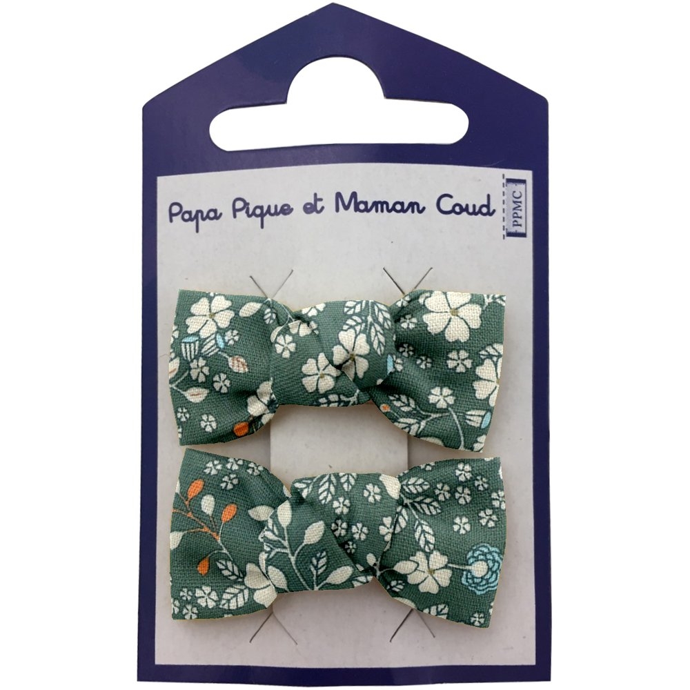 Barrettes Clic-Clac Petits Noeuds Fleuri Kaki