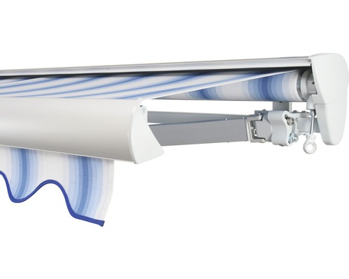 SOLUNA Halfcassette zonnescherm Classic 2,5x1,5, doekdesign 320234, frame E6EV1 zilver geëloxeerd, aandrijving rechts inclusief slinger