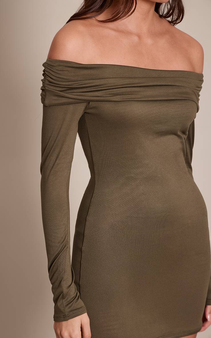 Kaki Robe Moulante Bardot En Jersey Doux Au Toucher