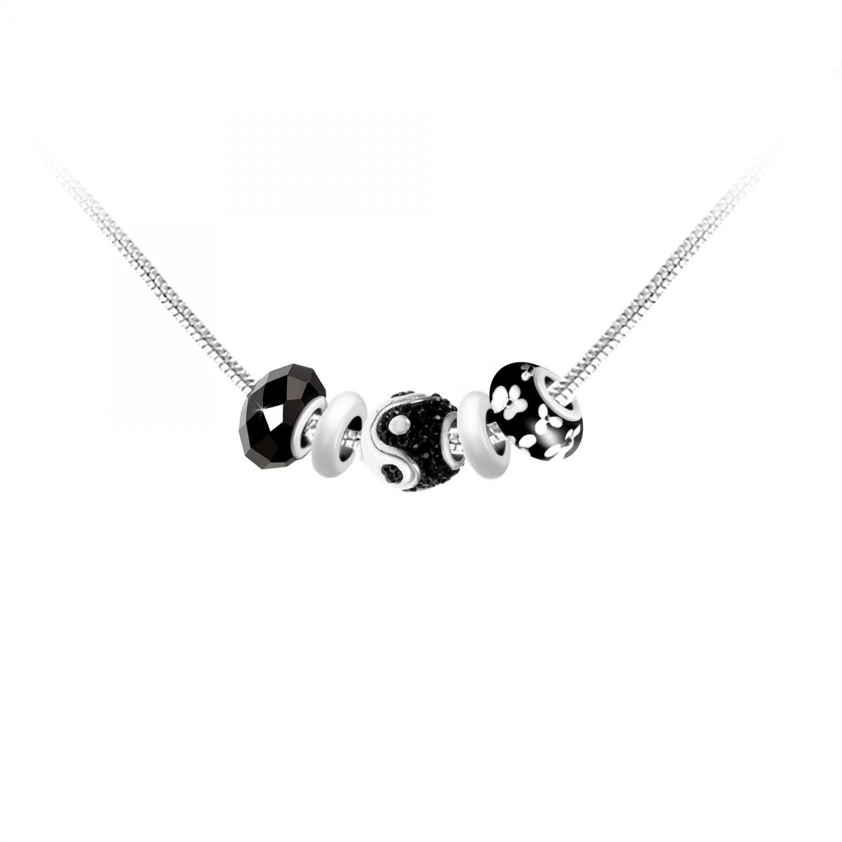 Collier de charms perles noirs et acier SC Crystal