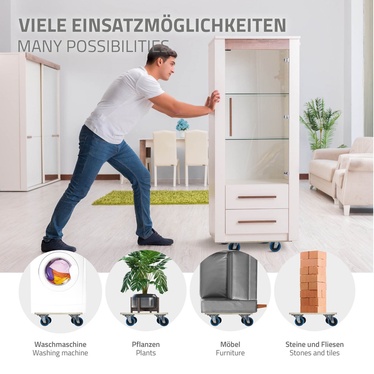 ECD Germany 2-delige set transportrollers 35x50 cm tot 800 kg, zeefdrukplaat, PP wielen, verhuishulp, meubelroller, meubeltransportroller, meubelhond, trolley, transporter, transportwagen
