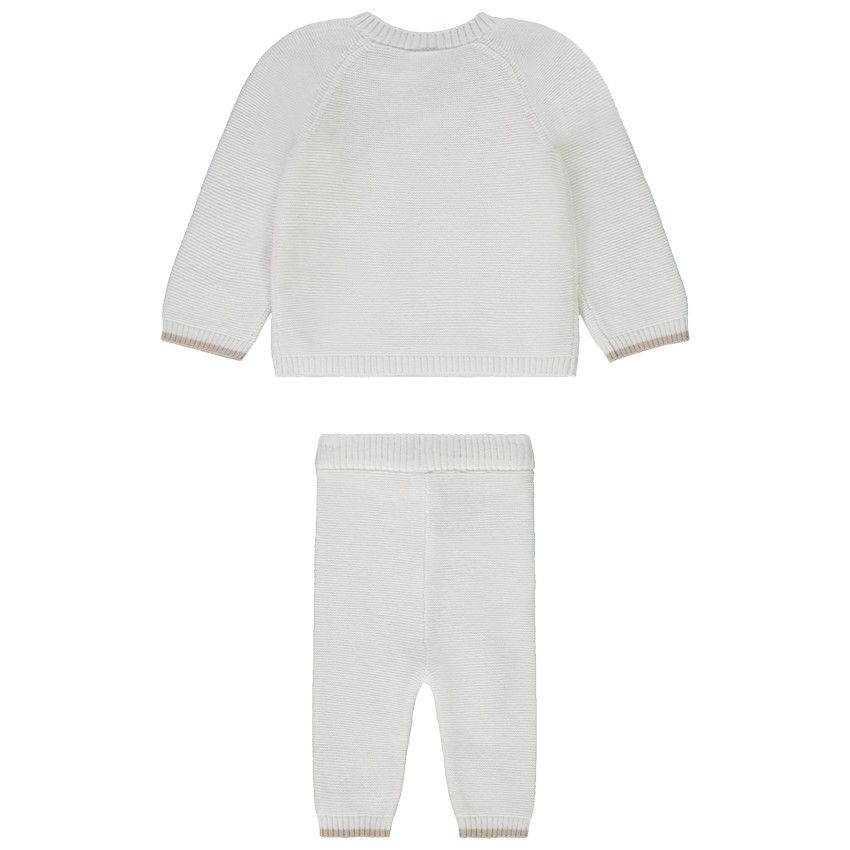 Ensemble 2 pièces en tricot point mousse pour bébé - Ecru