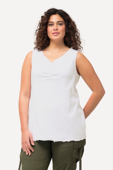 Ripptop, Wellenkanten, Slim, V-Ausschnitt, ärmellos