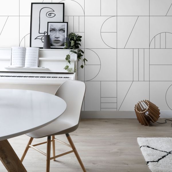 Estahome Art Deco Motief Fotobehang I  - 1,5 x 3 m - Wit / Zwart