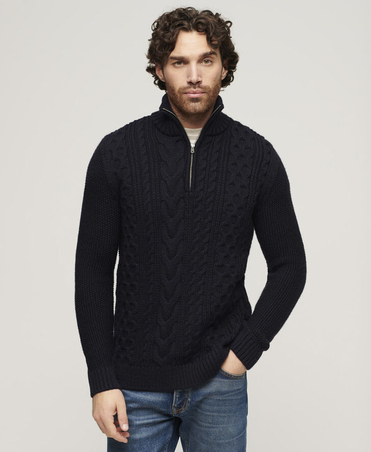 Superdry JACOB CABLE KNIT HALF ZIP 98t