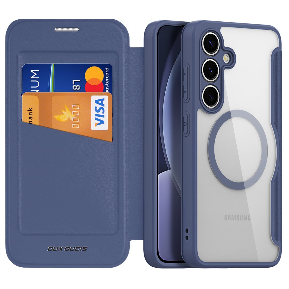 Samsung Galaxy S25  Plus Hybrid Leder Tasche   Kunststoff Rückseite MagSafe-Modul - Blau / Transparent