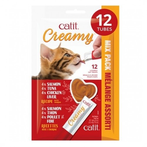 Pacote com vários petiscos cremosos para gatos em sabores sortidos