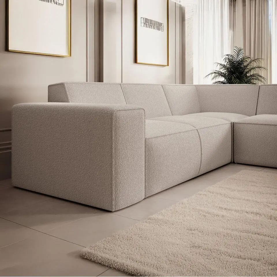 Meubella - Hoekbank Monet - Beige - Teddystof - Boucle - Rechts