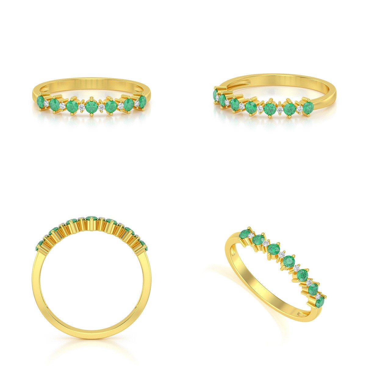 Bague ADEN Or 585 Jaune Emeraude et diamants 1.7grs