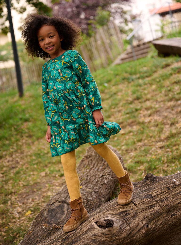 Robe bleu canard à imprimé fleuri pour fille