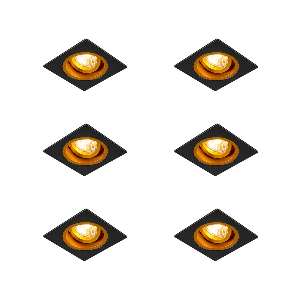 Set van 6 Inbouwspot zwart met goud 9,3 cm draai- en kantelbaar - Chuck