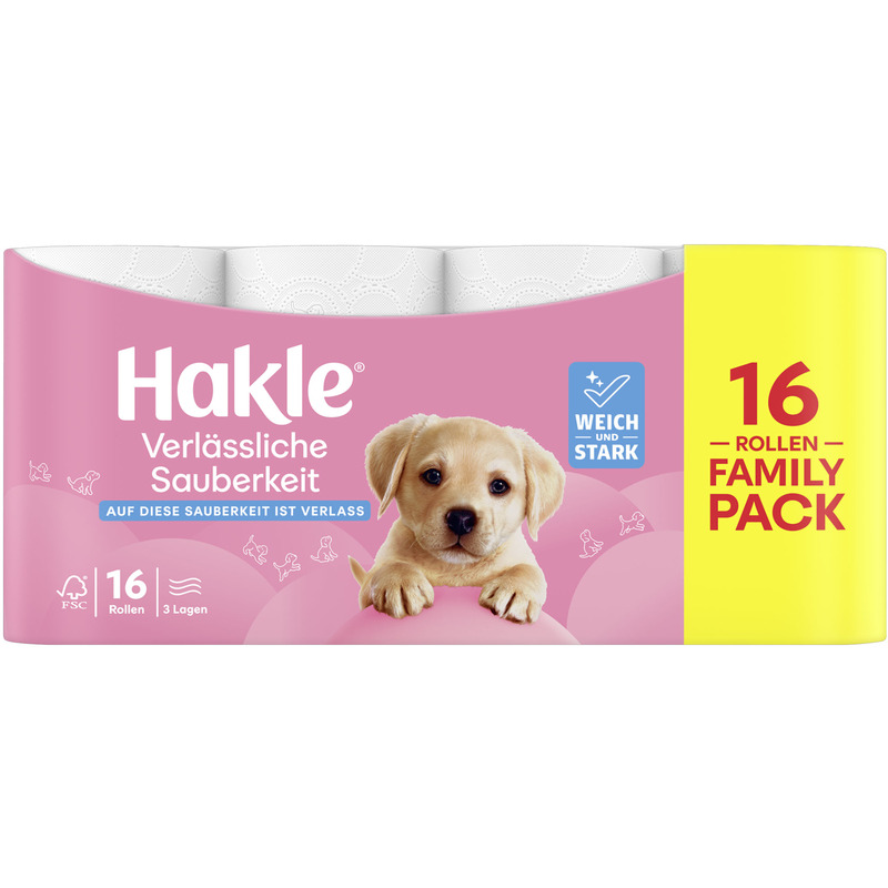 Hakle Toilettenpapier Verlässliche Sauberkeit, 3-lagig, 16 Rollen