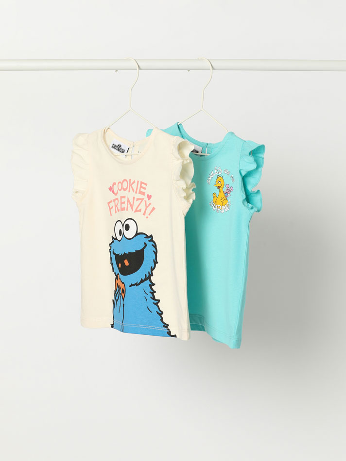 Pacote com 2 camisetas estampadas da Vila Sésamo CPLG - Turquesa Escuro