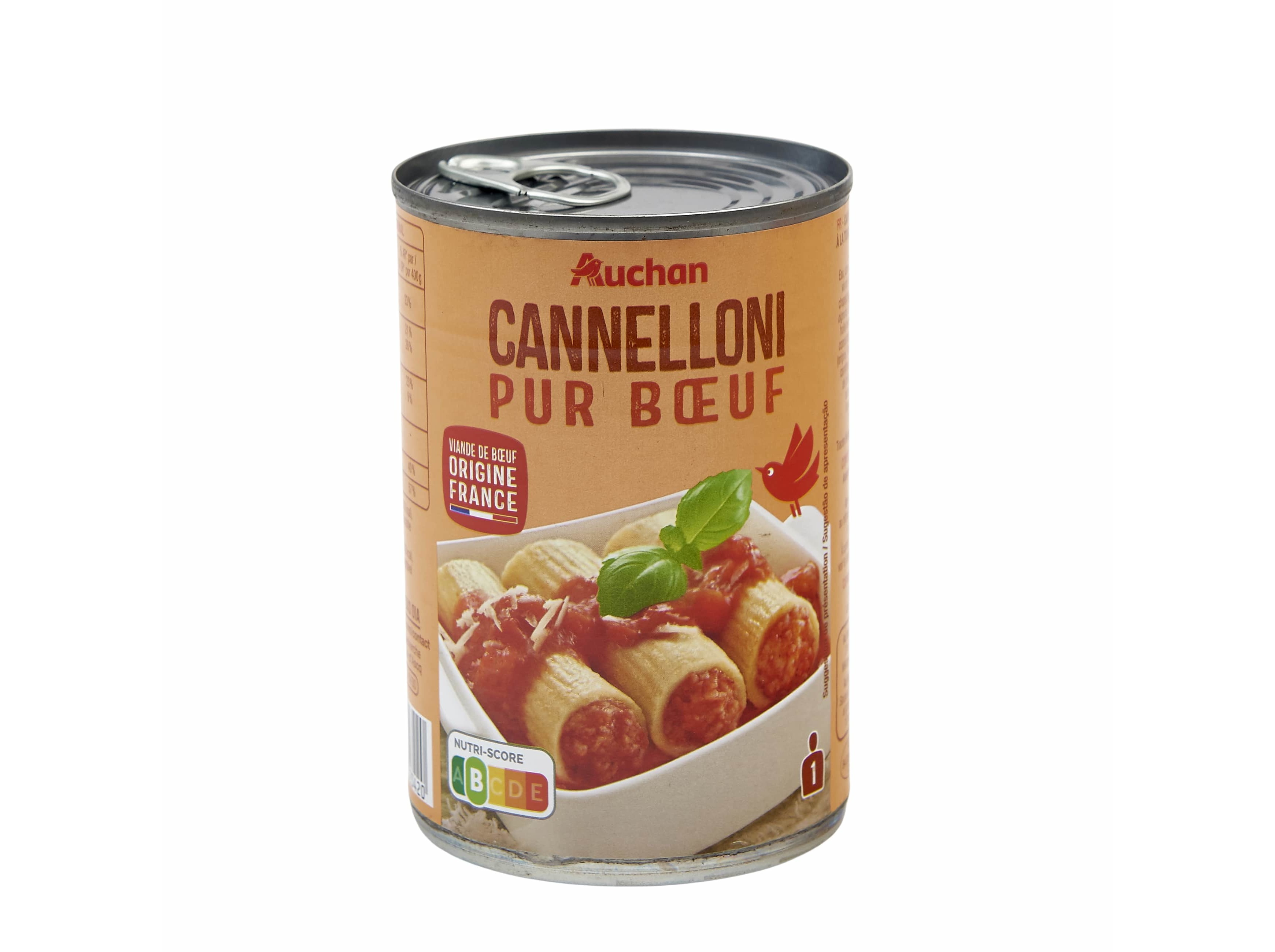 CANELONES AUCHAN COM CARNE E MOLHO TOMATE 400G