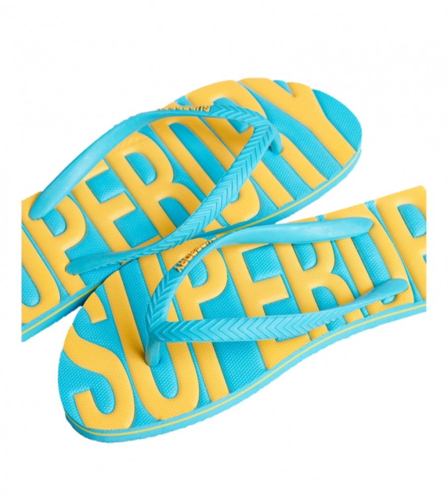 Chinelo vegano Superdry com logo vintage, azul.