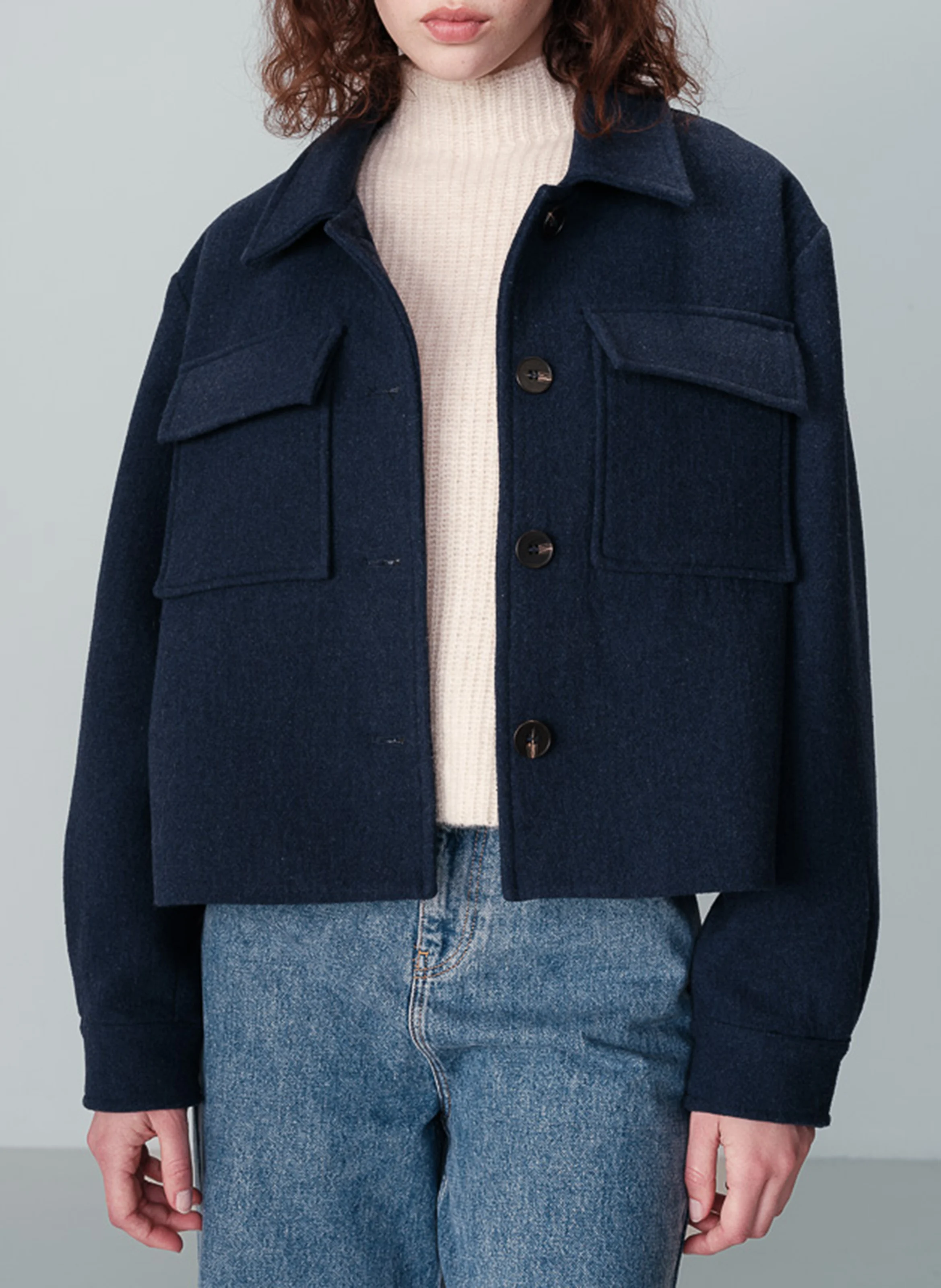 NOVEMBRE - Veste col classique droite en laine mélangée | Bleu