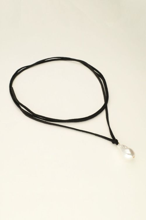 Zwarte koord ketting met parel