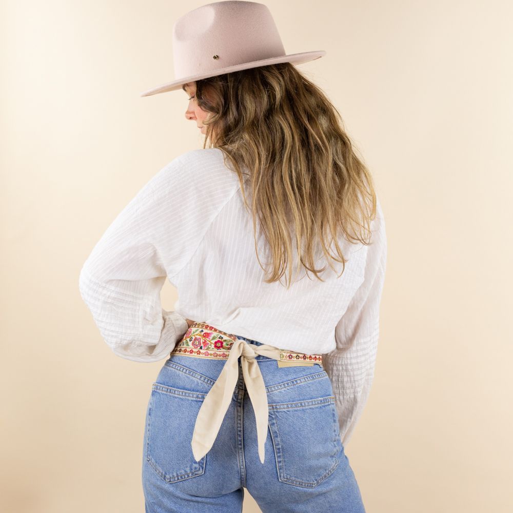 Moonrise velvet riem Adhara beige - multi met bloemen