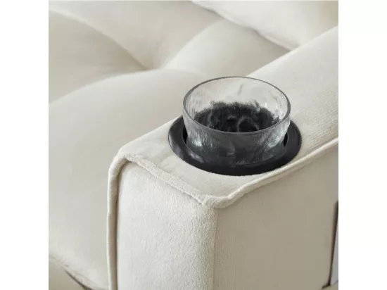 Canapé convertible en Velours - 2 places - avec 2 oreillers, poches d'accoudoir, porte-verres - Dossier inclinable - 137x76.5x83cm