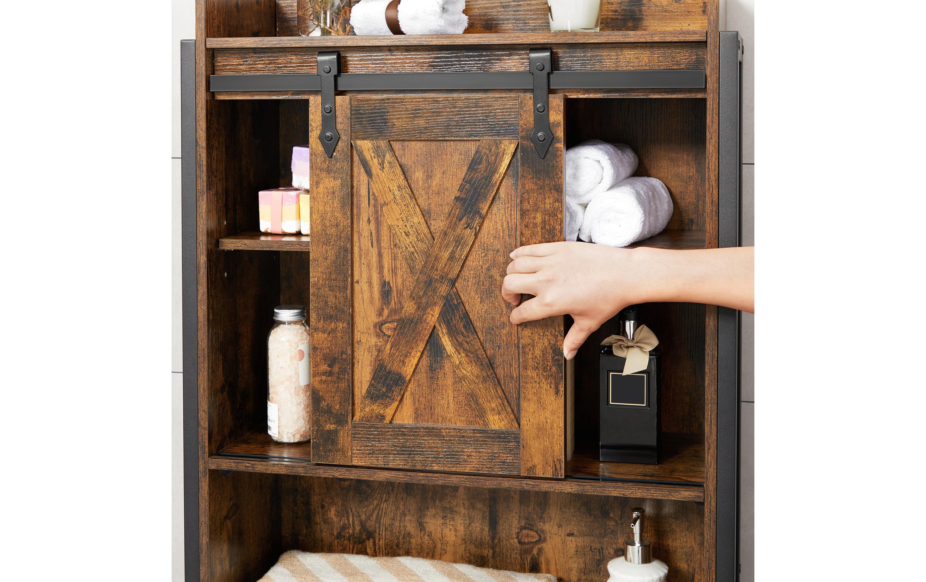 Badezimmerregal mit Schrank 64 x 24 x 171 cm, Braun/SchwarzToilettenregal