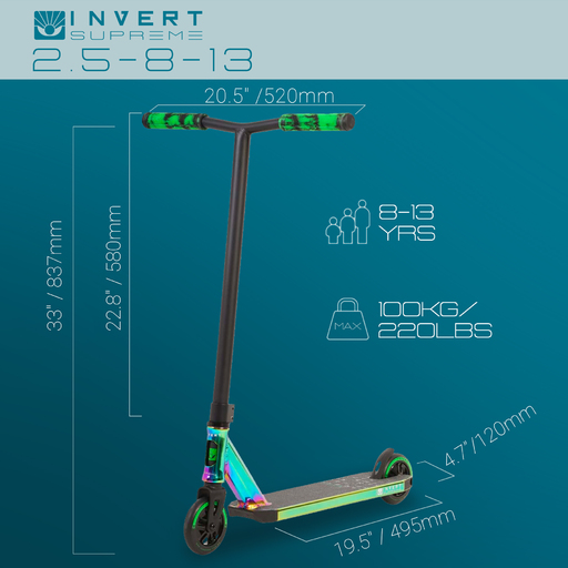 Patinete Invert Supreme Intermediário para Manobras, para Crianças de 8 a 13 Anos