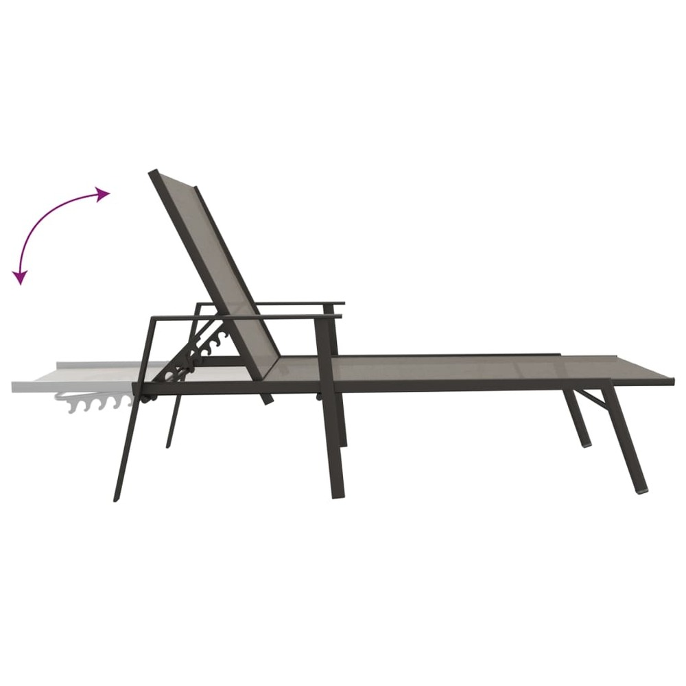 Transat chaise longue bain de soleil lit de jardin terrasse meuble d'extérieur acier et tissu textilène gris