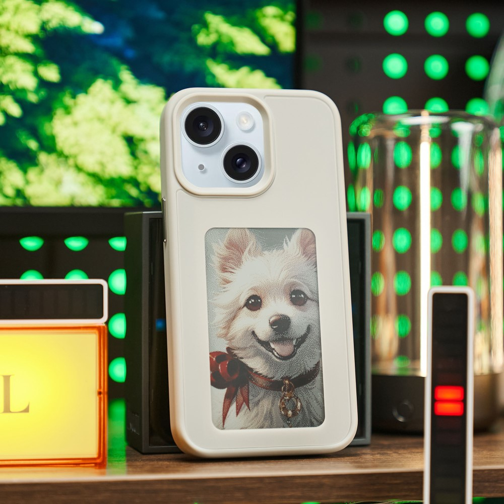 iPhone 15 Hybrid Hülle TPU Bumper mit Acryl Rückseite   DIY E-Ink Display mit NFC Technologie - Grau