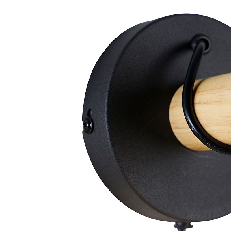 Landelijke wandlamp zwart met hout - Dami Frame
