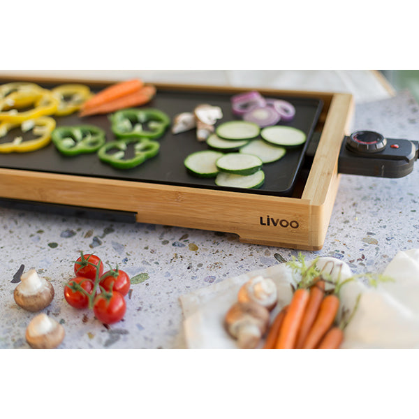 Plancha grill électrique en aluminium et bambou 2200 W DOC202 Livoo