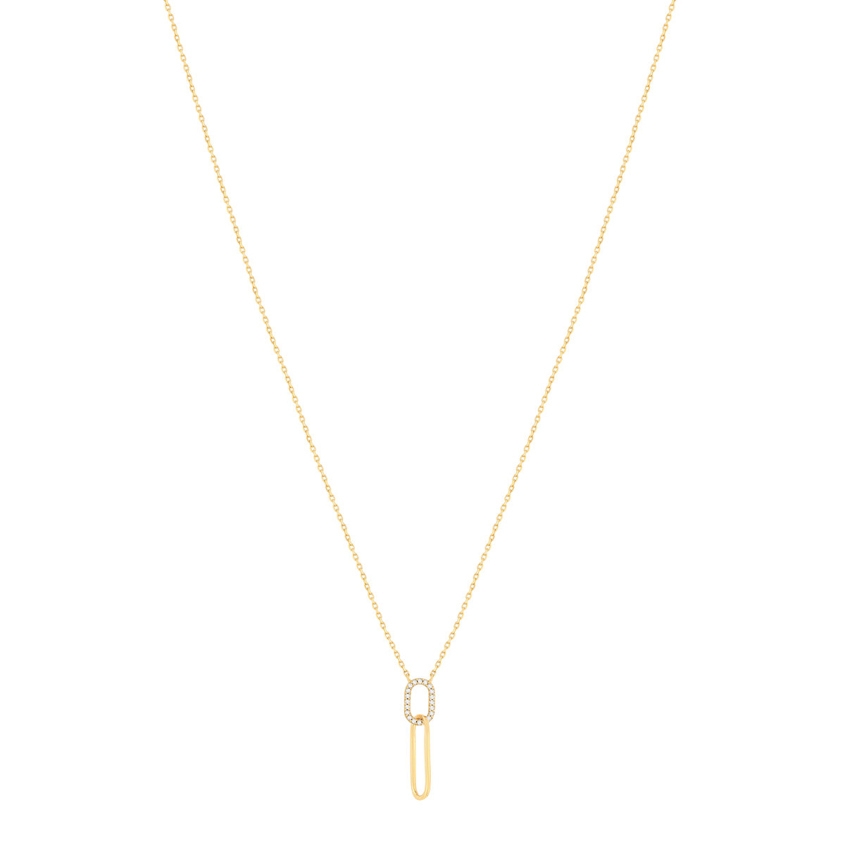 Collier plaqué or zirconias 45 cm 2 ovales entrelacés