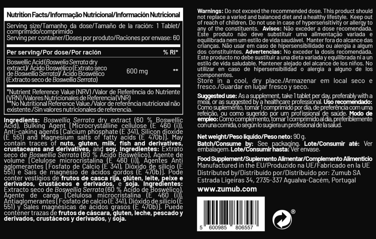 Zumub Boswellia serrata 60 comprimidos