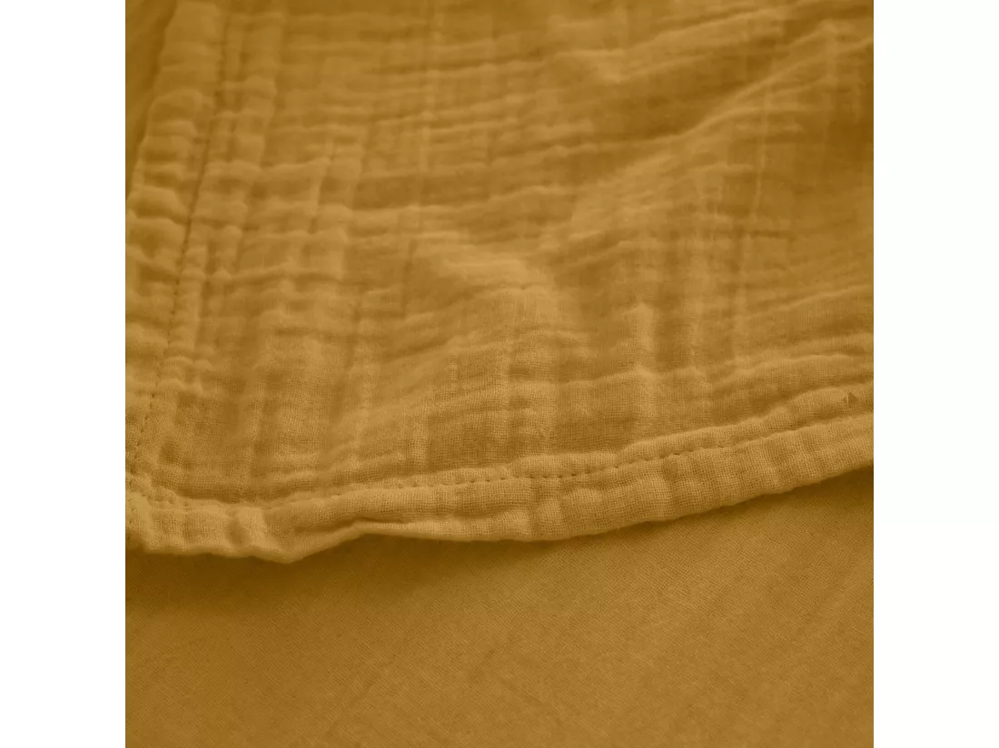 Drap plat 270x300 cm mousseline de coton collection MILOS jaune curry