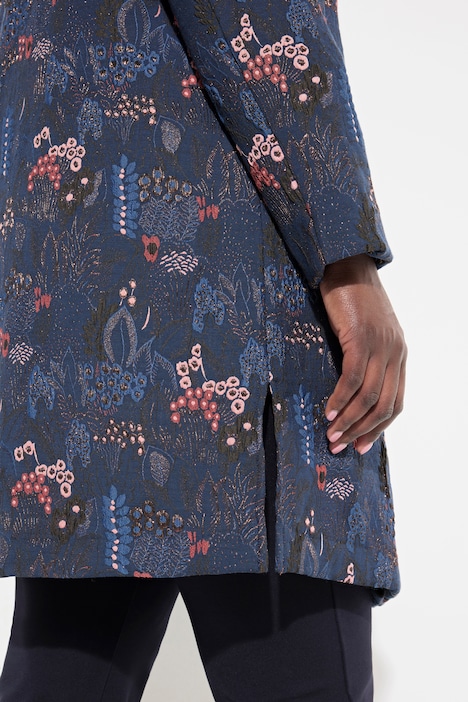 Jacquard-Jacke, florales Design, Hemdkragen, Langarm