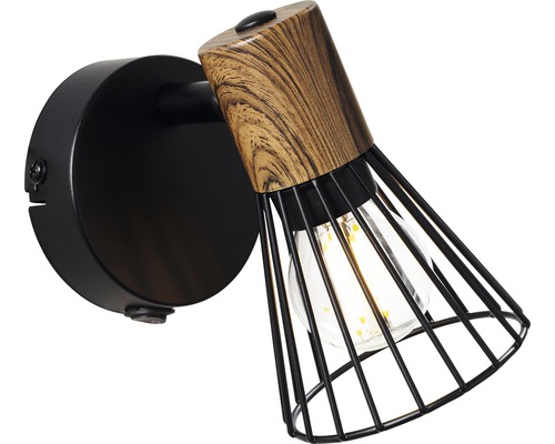 Wandspot, 1-lichts, HxØ 16,5x8,3 cm, donker hout/zwart/mat
