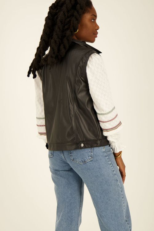 Zwarte leatherlook gilet oversized