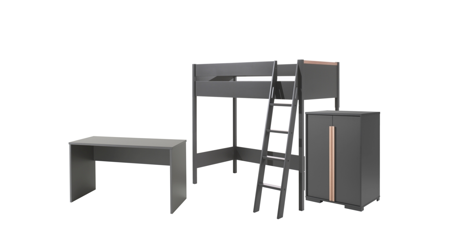 3-teiliges Hochbett-Set LONDON - anthrazit - 90x200 cm