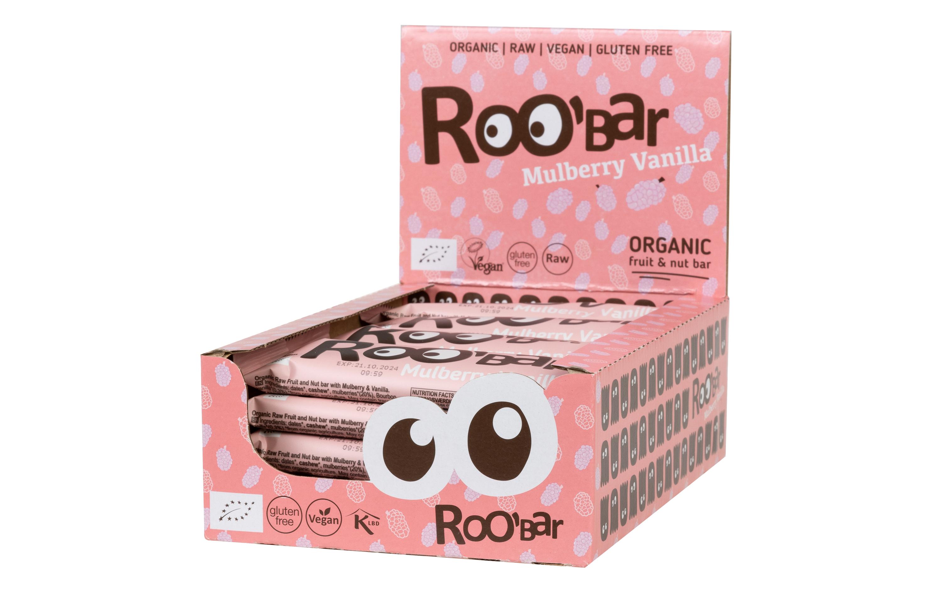 Rohkostriegel Mulberry Vanilla 16 x 30 gBio-Riegel auf Basis von Datteln und Cashewnüssen