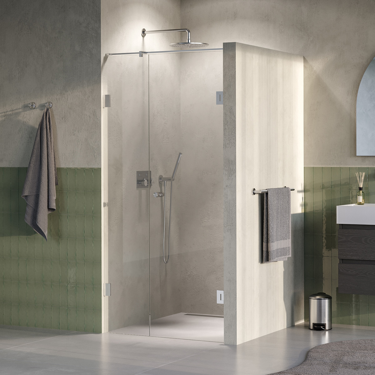 Brauer Void Carving profielloze nisdeur 100cm met draaideur 60cm aan muur RVS geborsteld PVD